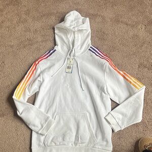 Adidas White Hoodie with Multicolor Stripes